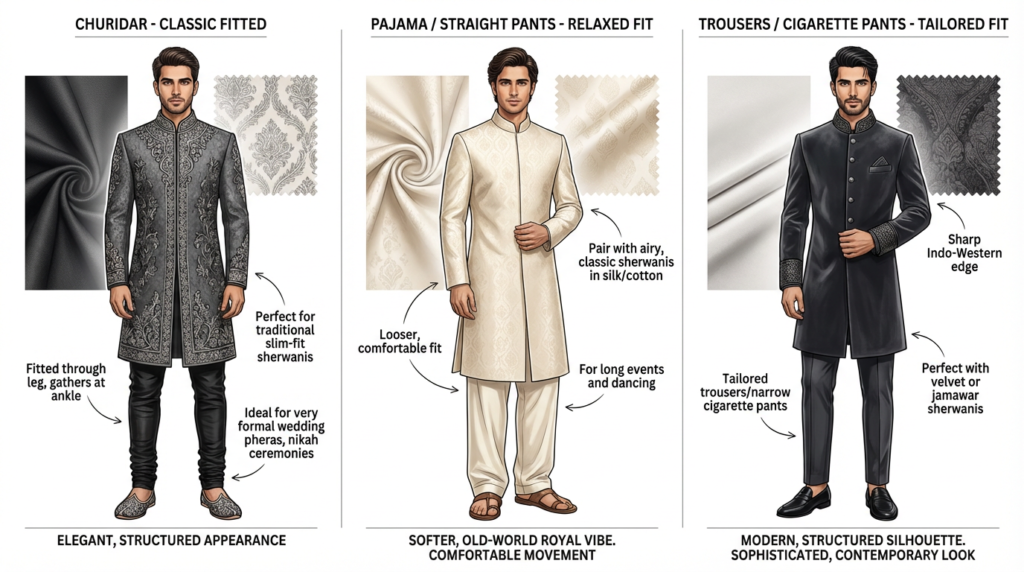 types of sherwani pants