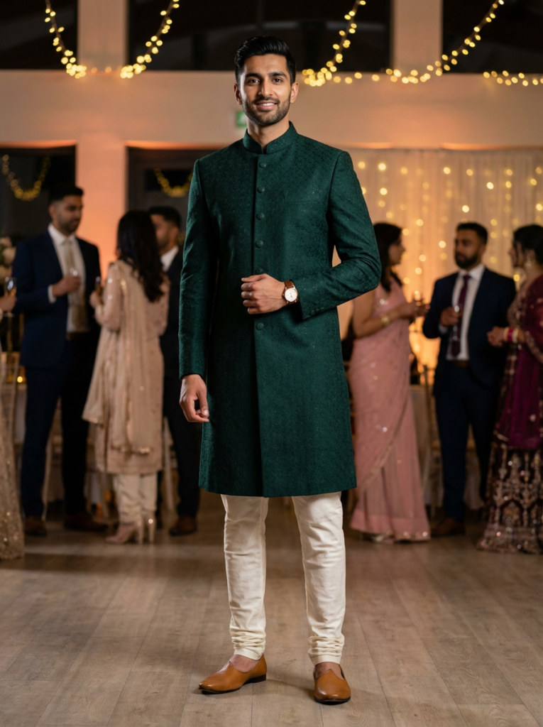 basic bottle green sherwani-sherwani king