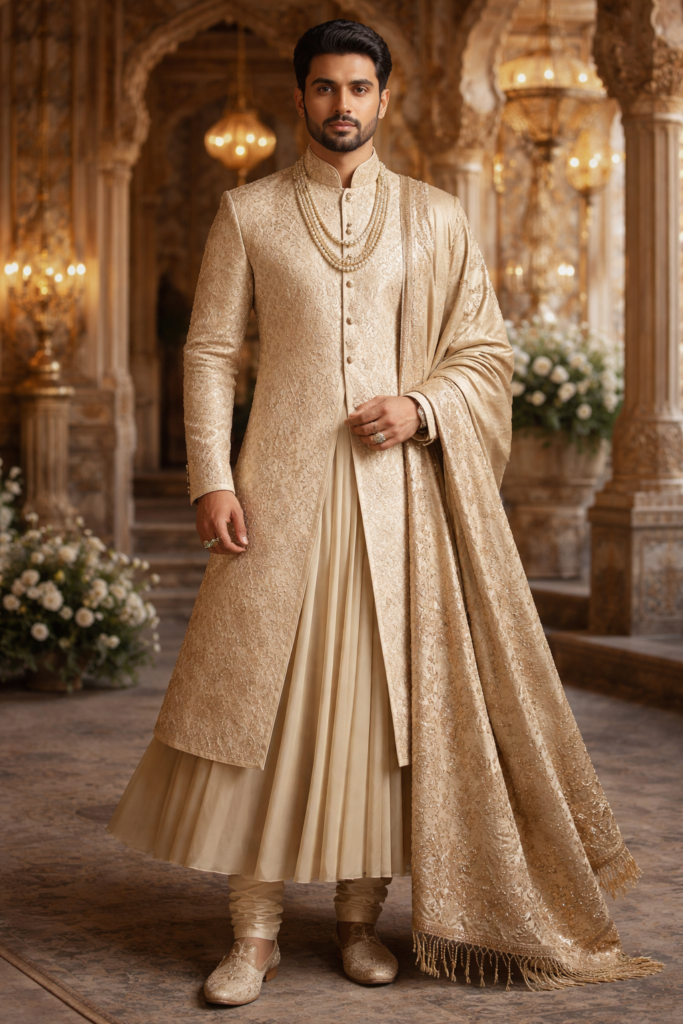 Champagne mughal sherwani