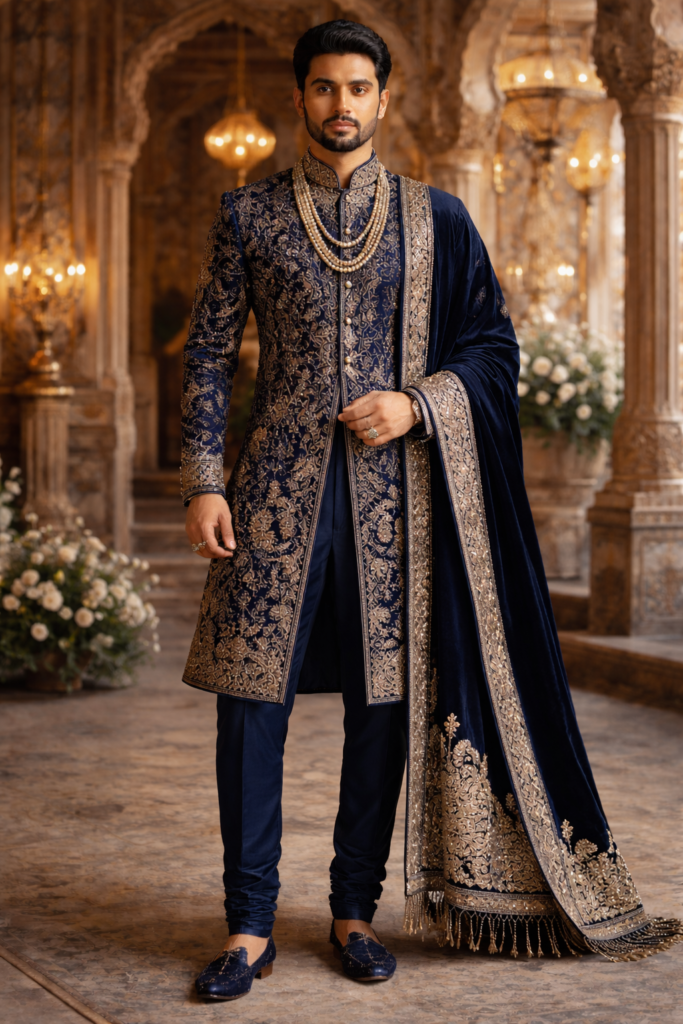 Navy blue sherwani