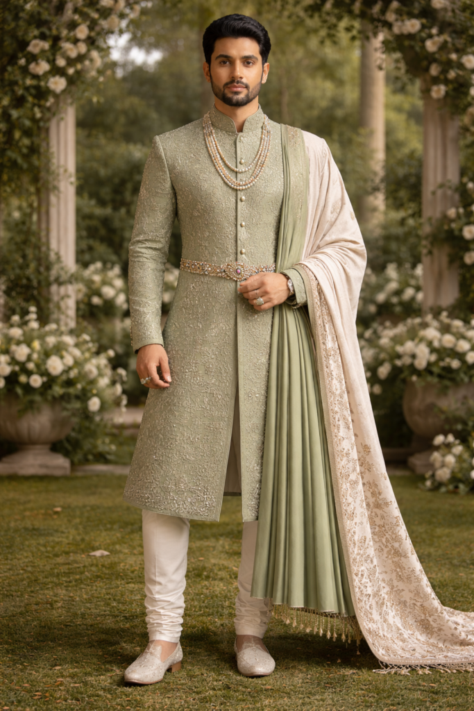 sage green sherwani
