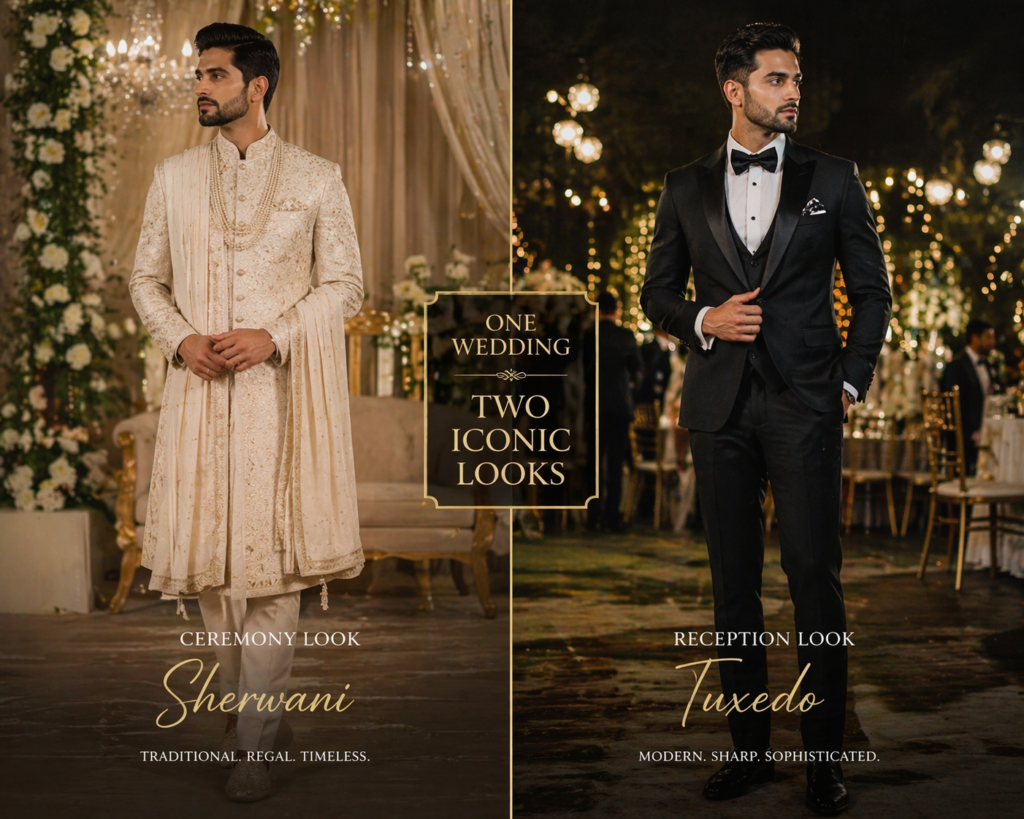 sherwani+ tuxedo combinatiion
