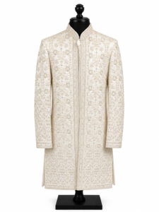 White Floral Embroidered Sherwani