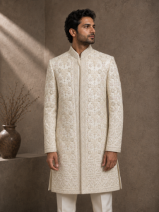 White Floral Embroidered Sherwani