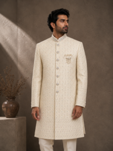 Peach Mosaic Silk Sherwani