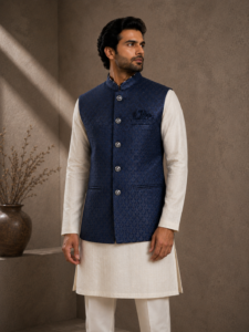 Sapphire Blue Raw Silk Waistcoat