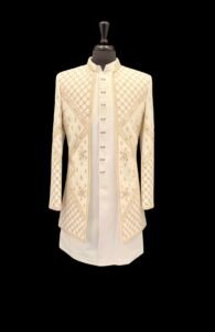 Ivory Geometric Embroidered Prince Coat
