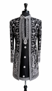 Black Floral Silk Prince Coat