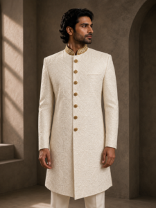 White Self Embroidered Sherwani