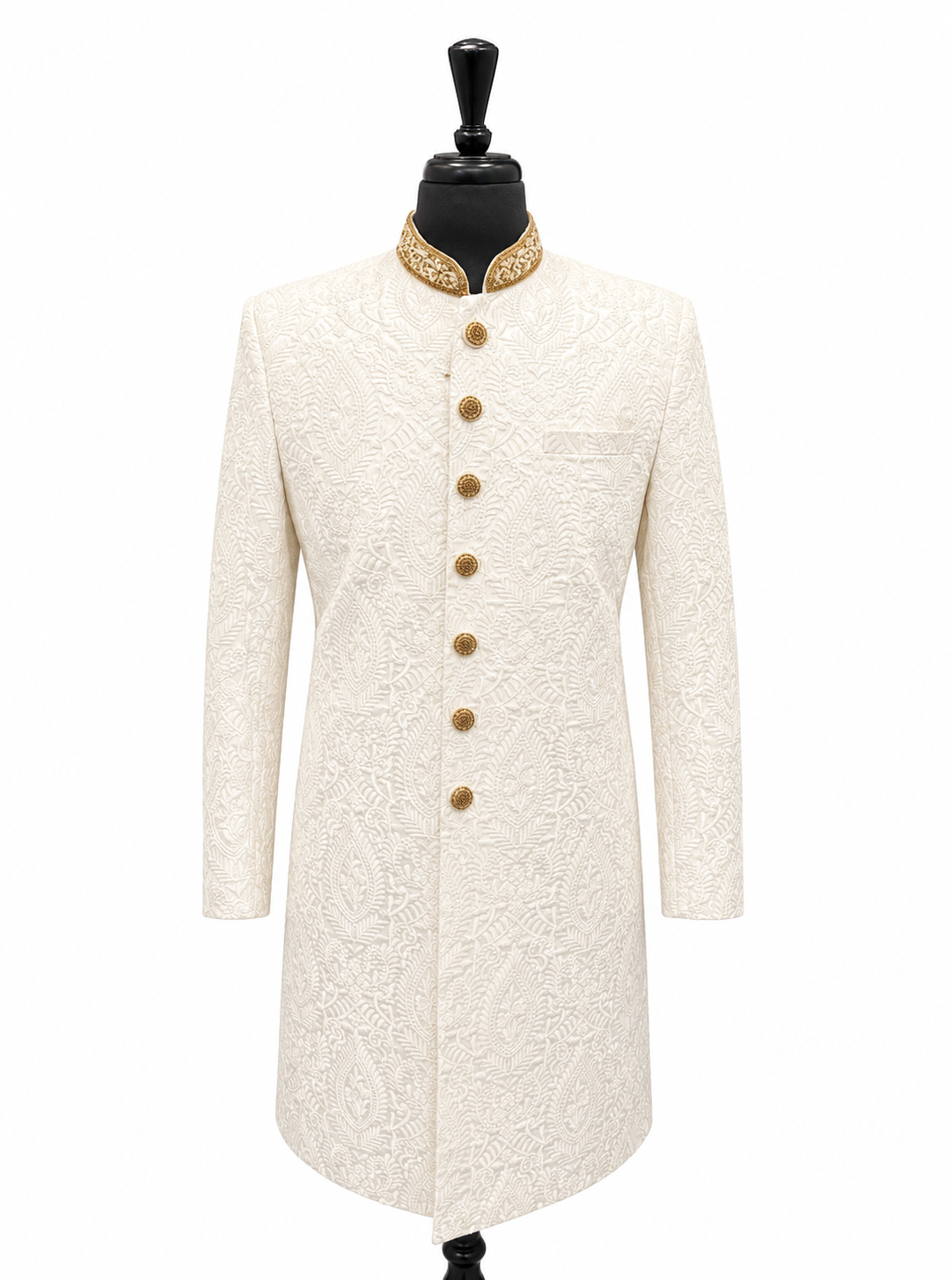 White Self Embroidered Sherwani