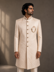 Light Peach Brocade Sherwani