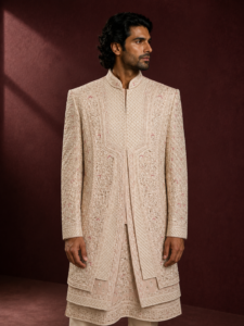 Blush Pink Silk Embroidered Sherwani