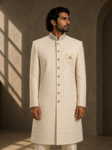 Peach Embroidered Sherwani