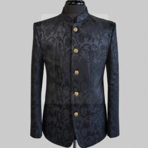 Black Self Textured prince coat