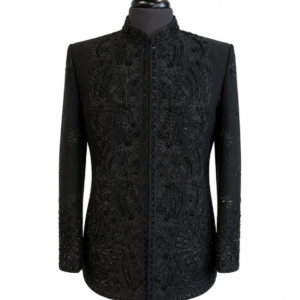 Black Floral Embroidered prince coat