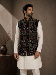 Black Garden-Print Waistcoat