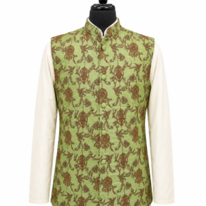 Sage Green Bronze Gold Embroidered Waistcoat