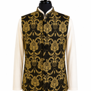 Black Antique Gold Baroque Embroidered Waistcoat