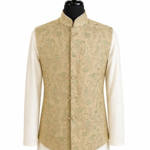 Champagne Gold Floral Embroidered Waistcoat