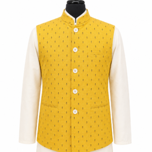 Yellow Self Print Cotton Waistcoat