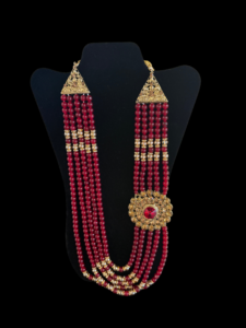 Maroon and Gold Large Brooch Necklace