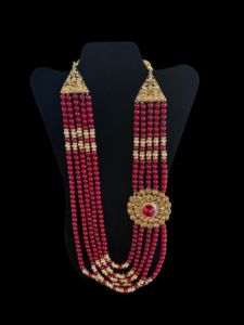 Maroon and Gold Large Brooch Necklace