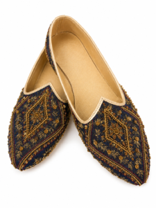 Blue Silk Embroidered Jutti