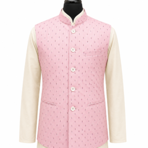 Baby Pink Self Print Cotton Waistcoat