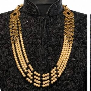 black and pearl layered necklace