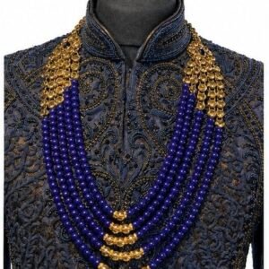 blue and gold layered necklace