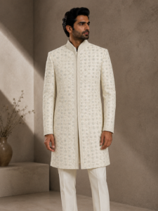 White Bead Embroidered Sherwani