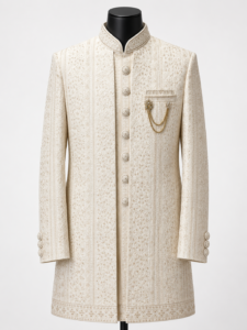Cream Embroidered Sherwani