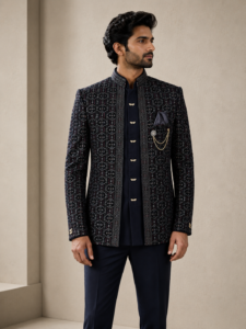 Navy Embroidered Prince coat