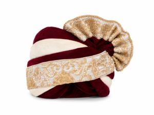Ivory and Red Silk Turban