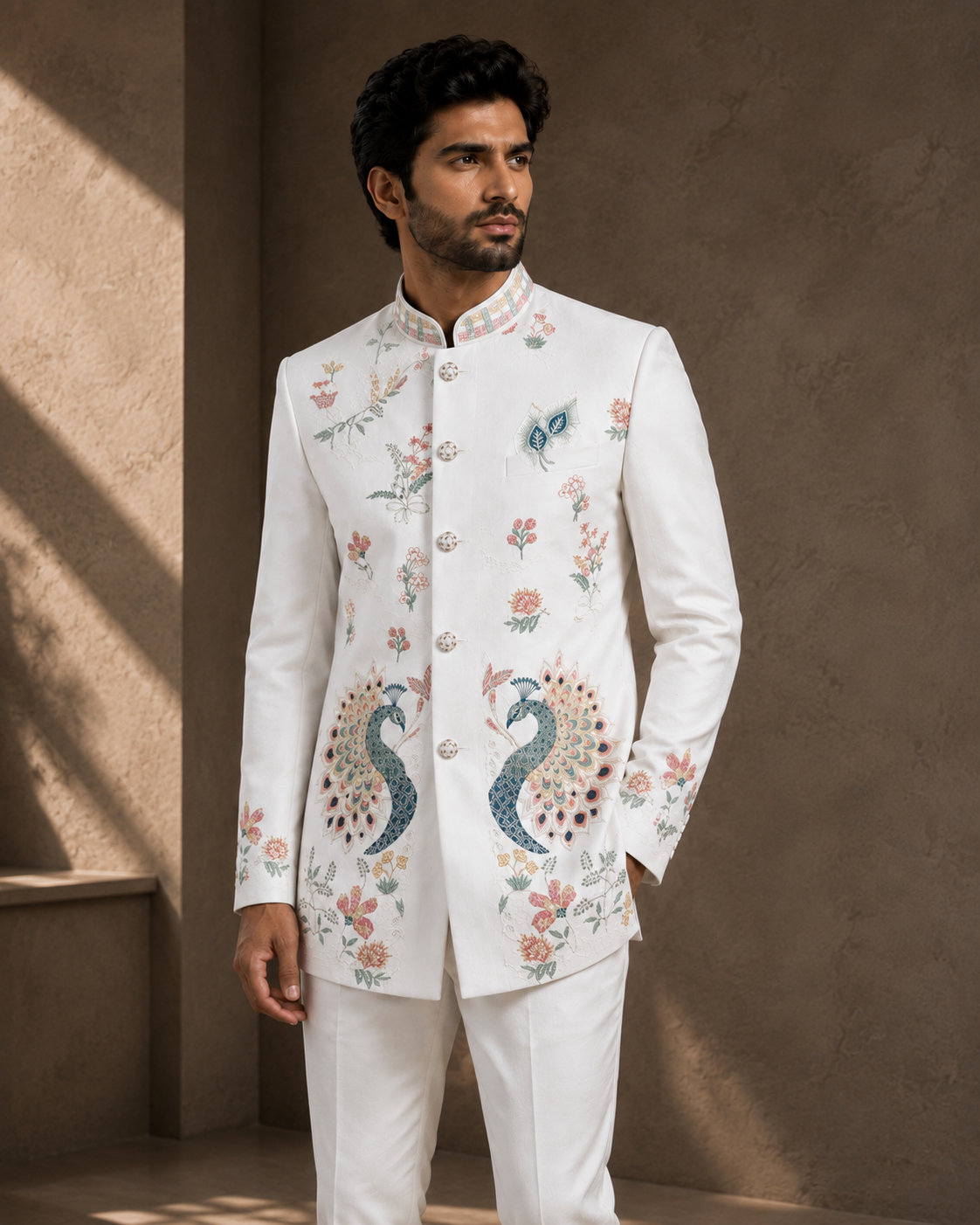 Ivory Multicolour Embroidered Prince Coat