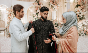 A shawl being placed