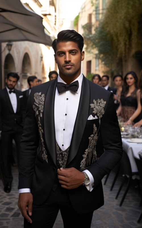 Groom in Traditional Black and Gold Sherwani Heritage Style Groomswear